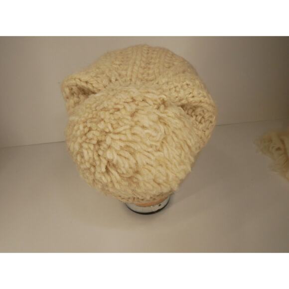 Abercrombie Thick Chunky Knit Cream Wool Hat with Pom - One Size - Picture 4 of 10